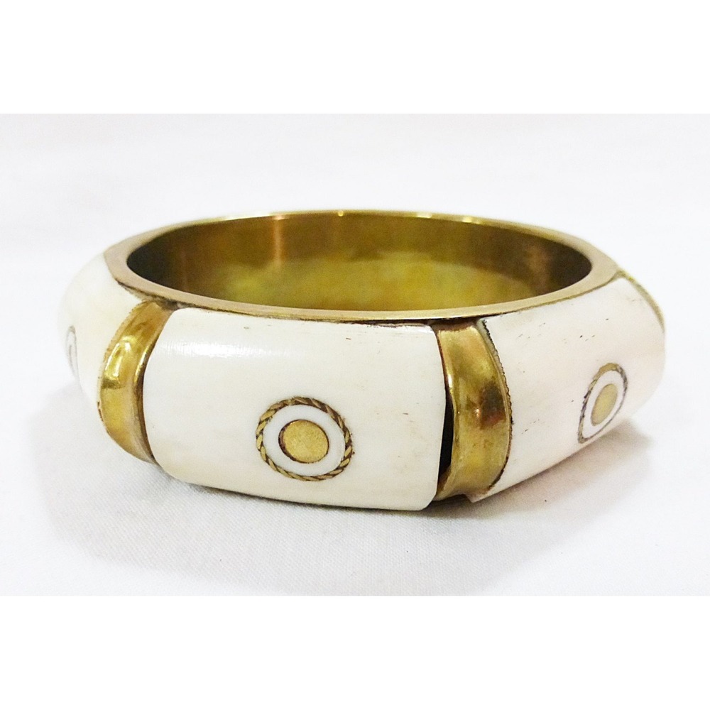 Vintage bone brass bangle‎ bracelet inlaid